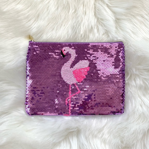 tarteš¦©Flamingo Sequin Makeup Bag Zipper Pouch 9.5āx7ā - Picture 1 of 6